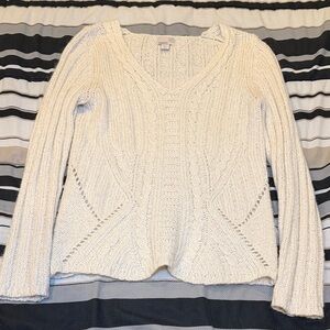 Caslon White Knit V Neck Sweater
